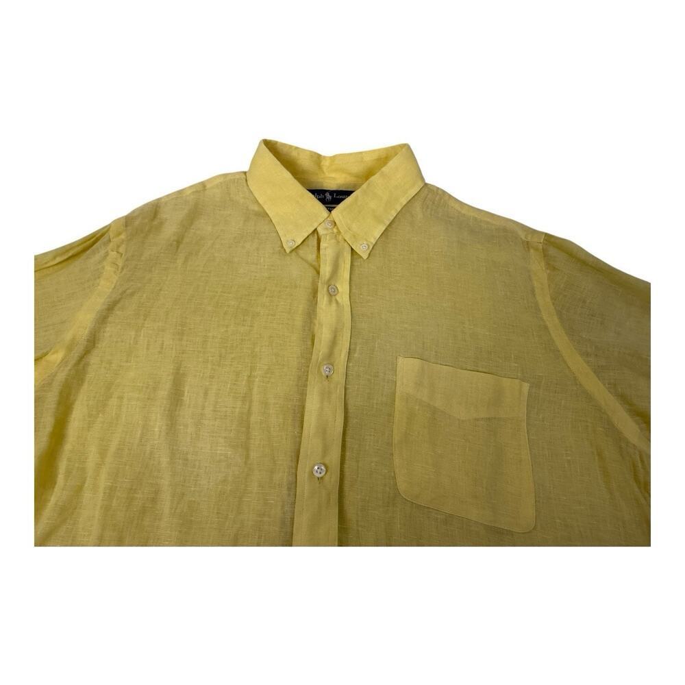Vintage Polo Ralph Lauren Shirt Mens XL 100% Linen Yellow Custom Long Sleeve